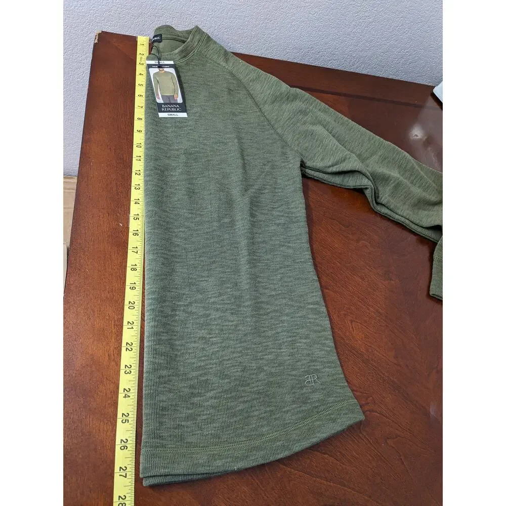 Banana Republic Double Knit Shirt S Olive Green Crewneck Long‎ Sleeves Layering